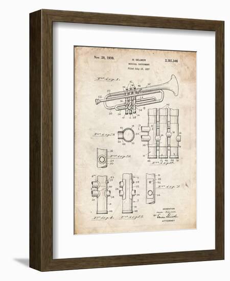 PP141- Vintage Parchment Selmer 1939 Trumpet Patent Poster-Cole Borders-Framed Giclee Print