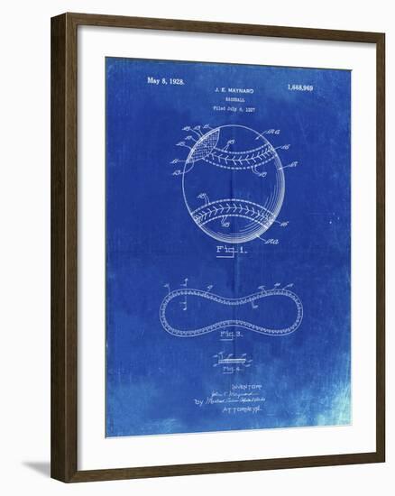 PP143- Faded Blueprint Baseball Stitching Patent-Cole Borders-Framed Giclee Print