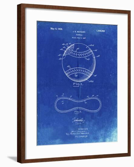 PP143- Faded Blueprint Baseball Stitching Patent-Cole Borders-Framed Giclee Print