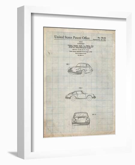 PP144- Antique Grid Parchment 1964 Porsche 911  Patent Poster-Cole Borders-Framed Giclee Print