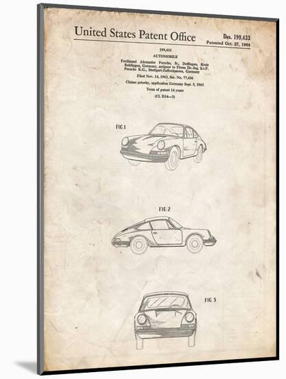 PP144- Vintage Parchment 1964 Porsche 911  Patent Poster-Cole Borders-Mounted Giclee Print