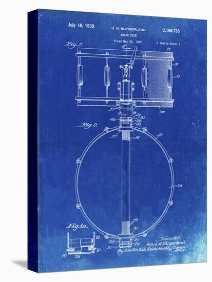 PP147- Faded Blueprint Slingerland Snare Drum Patent Poster-Cole Borders-Stretched Canvas