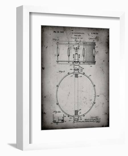 PP147- Faded Grey Slingerland Snare Drum Patent Poster-Cole Borders-Framed Giclee Print