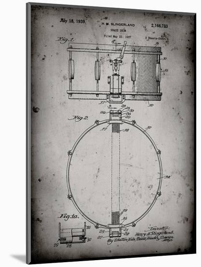 PP147- Faded Grey Slingerland Snare Drum Patent Poster-Cole Borders-Mounted Giclee Print