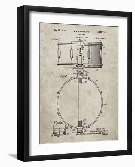 PP147- Sandstone Slingerland Snare Drum Patent Poster-Cole Borders-Framed Giclee Print