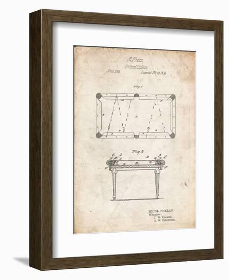 PP149- Vintage Parchment Pool Table Patent Poster-Cole Borders-Framed Giclee Print