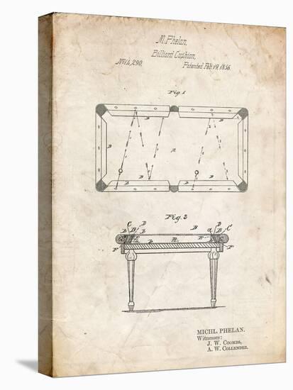 PP149- Vintage Parchment Pool Table Patent Poster-Cole Borders-Stretched Canvas