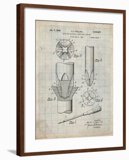 PP153- Antique Grid Parchment Phillips Head Screw Driver Patent Poster-Cole Borders-Framed Giclee Print