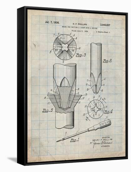 PP153- Antique Grid Parchment Phillips Head Screw Driver Patent Poster-Cole Borders-Framed Stretched Canvas