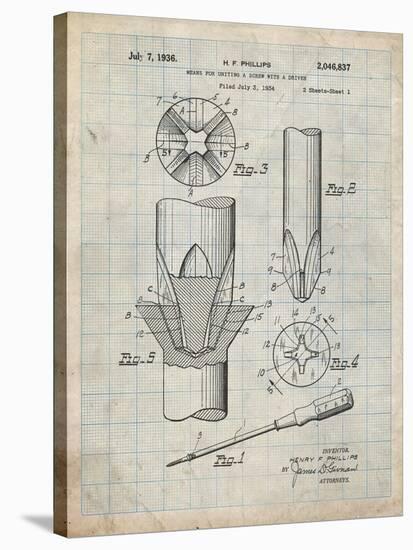 PP153- Antique Grid Parchment Phillips Head Screw Driver Patent Poster-Cole Borders-Stretched Canvas