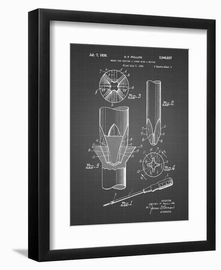 PP153- Black Grid Phillips Head Screw Driver Patent Poster-Cole Borders-Framed Giclee Print