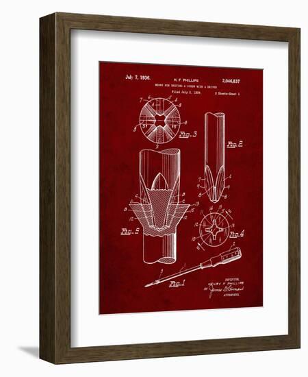 PP153- Burgundy Phillips Head Screw Driver Patent Poster-Cole Borders-Framed Giclee Print