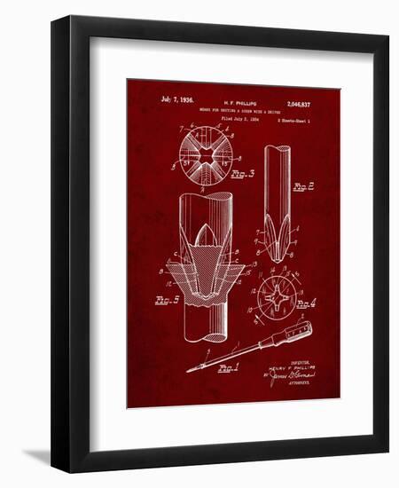 PP153- Burgundy Phillips Head Screw Driver Patent Poster-Cole Borders-Framed Giclee Print