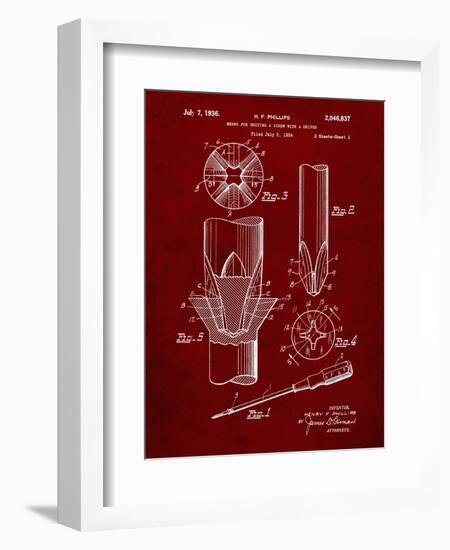 PP153- Burgundy Phillips Head Screw Driver Patent Poster-Cole Borders-Framed Giclee Print