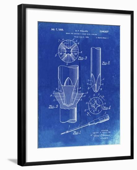 PP153- Faded Blueprint Phillips Head Screw Driver Patent Poster-Cole Borders-Framed Giclee Print