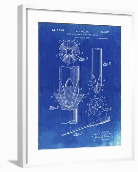 PP153- Faded Blueprint Phillips Head Screw Driver Patent Poster-Cole Borders-Framed Giclee Print