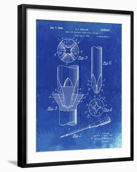 PP153- Faded Blueprint Phillips Head Screw Driver Patent Poster-Cole Borders-Framed Giclee Print