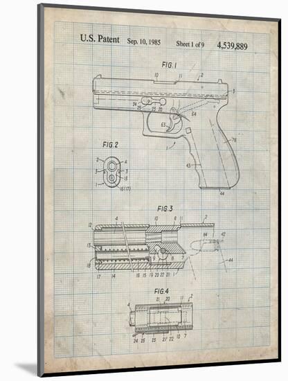 PP154- Antique Grid Parchment Handgun Pistol Patent Poster-Cole Borders-Mounted Giclee Print