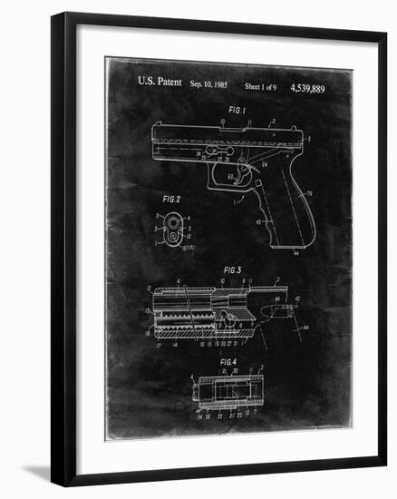 PP154- Black Grunge Handgun Pistol Patent Poster-Cole Borders-Framed Giclee Print