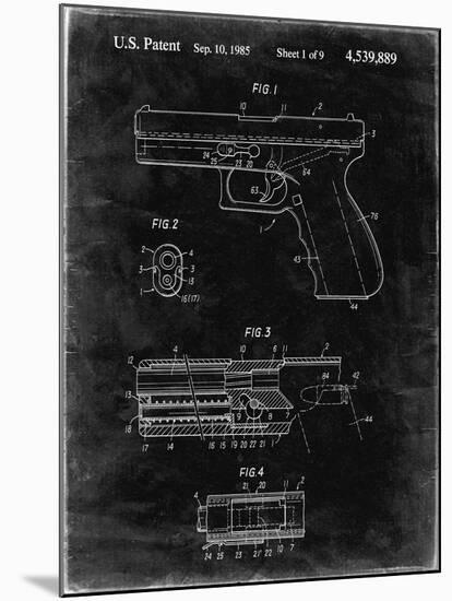 PP154- Black Grunge Handgun Pistol Patent Poster-Cole Borders-Mounted Giclee Print