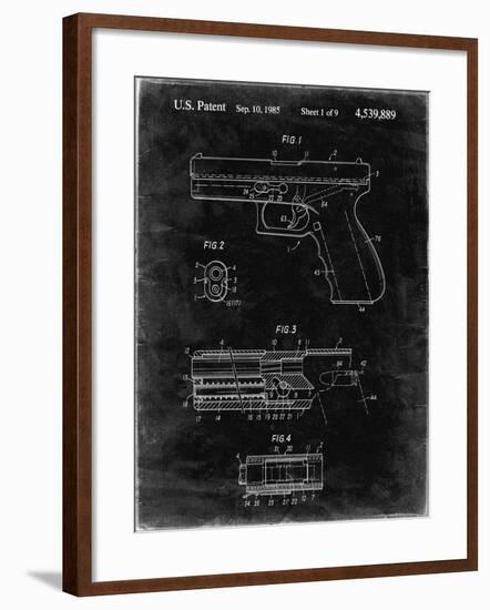 PP154- Black Grunge Handgun Pistol Patent Poster-Cole Borders-Framed Giclee Print