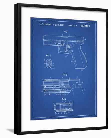 PP154- Blueprint Handgun Pistol Patent Poster-Cole Borders-Framed Giclee Print