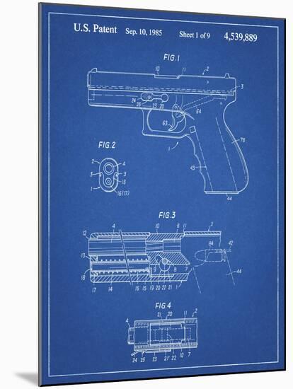 PP154- Blueprint Handgun Pistol Patent Poster-Cole Borders-Mounted Giclee Print
