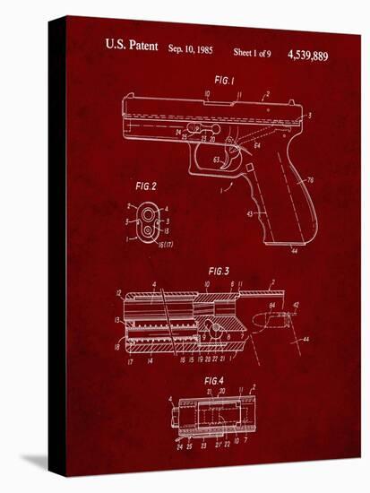 PP154- Burgundy Handgun Pistol Patent Poster-Cole Borders-Stretched Canvas