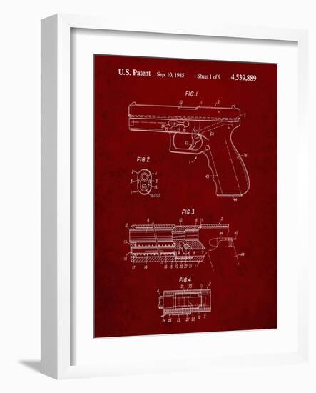 PP154- Burgundy Handgun Pistol Patent Poster-Cole Borders-Framed Giclee Print