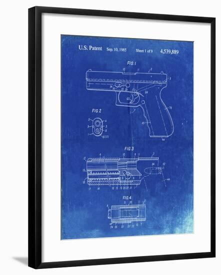 PP154- Faded Blueprint Handgun Pistol Patent Poster-Cole Borders-Framed Giclee Print