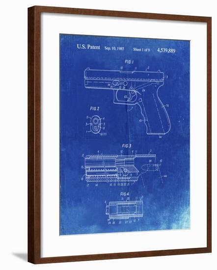 PP154- Faded Blueprint Handgun Pistol Patent Poster-Cole Borders-Framed Giclee Print