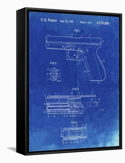 PP154- Faded Blueprint Handgun Pistol Patent Poster-Cole Borders-Framed Stretched Canvas