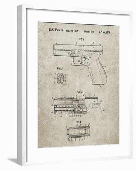 PP154- Sandstone Handgun Pistol Patent Poster-Cole Borders-Framed Giclee Print