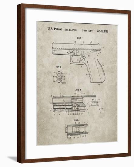 PP154- Sandstone Handgun Pistol Patent Poster-Cole Borders-Framed Giclee Print