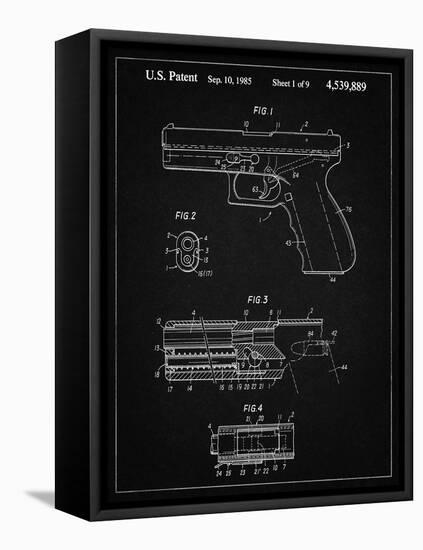 PP154- Vintage Black Handgun Pistol Patent Poster-Cole Borders-Framed Stretched Canvas