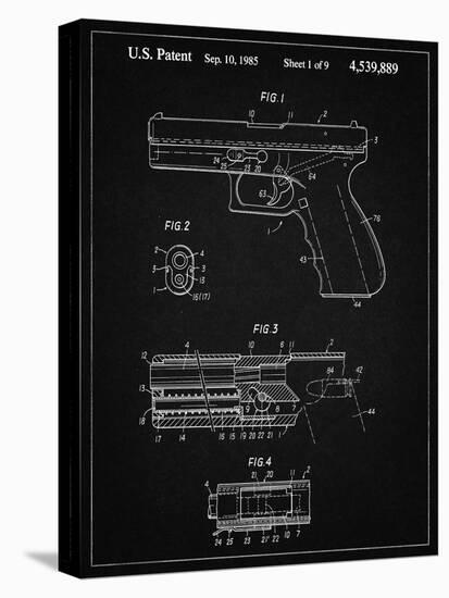 PP154- Vintage Black Handgun Pistol Patent Poster-Cole Borders-Stretched Canvas