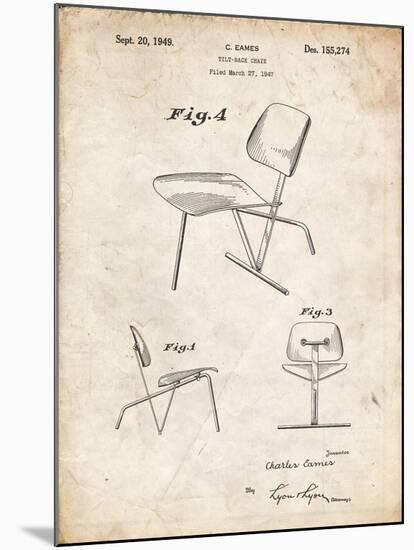 PP159- Vintage Parchment Eames Tilt Back Chair Patent Poster-Cole Borders-Mounted Giclee Print