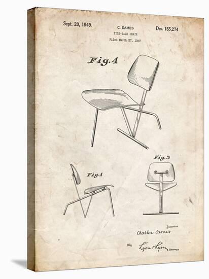 PP159- Vintage Parchment Eames Tilt Back Chair Patent Poster-Cole Borders-Stretched Canvas