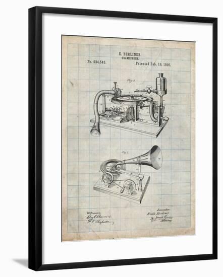 PP160- Antique Grid Parchment Berliner Gramophone Poster-Cole Borders-Framed Giclee Print