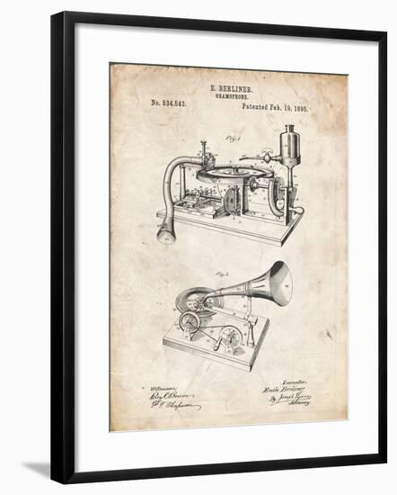 PP160- Vintage Parchment Berliner Gramophone Poster-Cole Borders-Framed Giclee Print