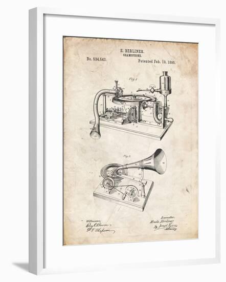 PP160- Vintage Parchment Berliner Gramophone Poster-Cole Borders-Framed Giclee Print