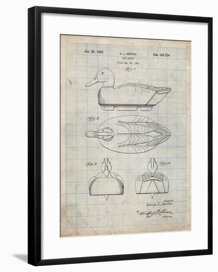 PP161- Antique Grid Parchment Duck Decoy Patent Poster-Cole Borders-Framed Giclee Print