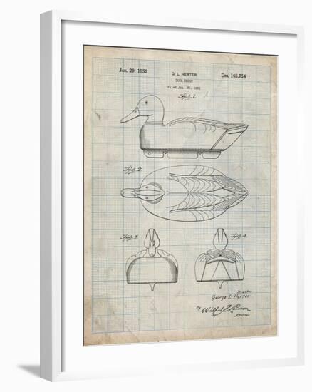 PP161- Antique Grid Parchment Duck Decoy Patent Poster-Cole Borders-Framed Giclee Print