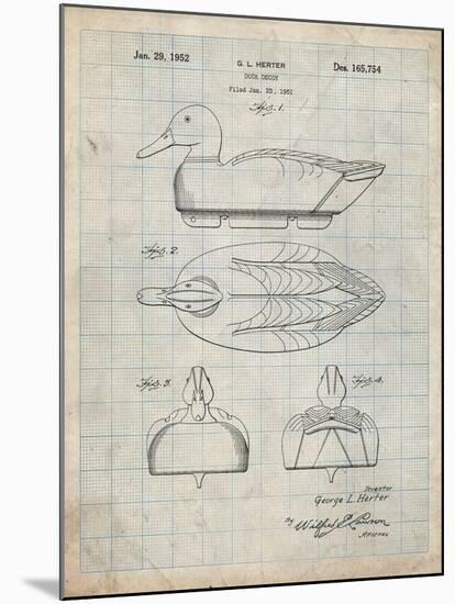 PP161- Antique Grid Parchment Duck Decoy Patent Poster-Cole Borders-Mounted Giclee Print