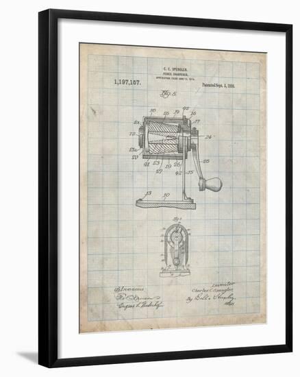 PP162- Antique Grid Parchment Pencil Sharpener Patent Poster-Cole Borders-Framed Giclee Print