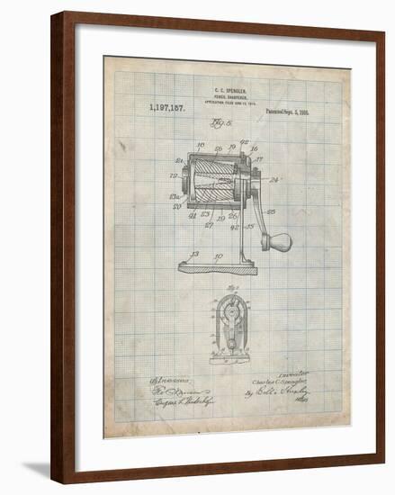 PP162- Antique Grid Parchment Pencil Sharpener Patent Poster-Cole Borders-Framed Giclee Print