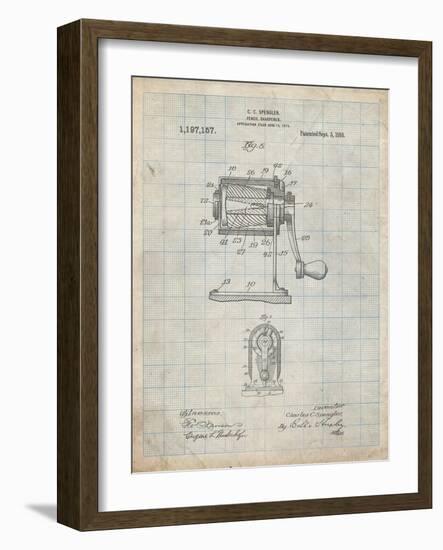 PP162- Antique Grid Parchment Pencil Sharpener Patent Poster-Cole Borders-Framed Giclee Print