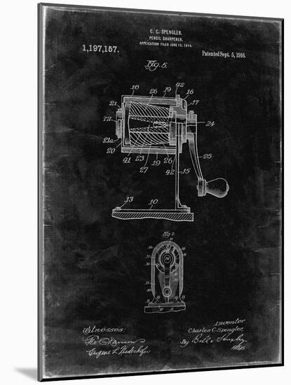 PP162- Black Grunge Pencil Sharpener Patent Poster-Cole Borders-Mounted Giclee Print