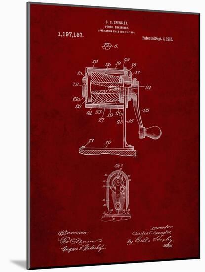 PP162- Burgundy Pencil Sharpener Patent Poster-Cole Borders-Mounted Giclee Print