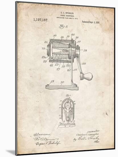 PP162- Vintage Parchment Pencil Sharpener Patent Poster-Cole Borders-Mounted Giclee Print